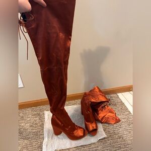 Thigh high satin heels